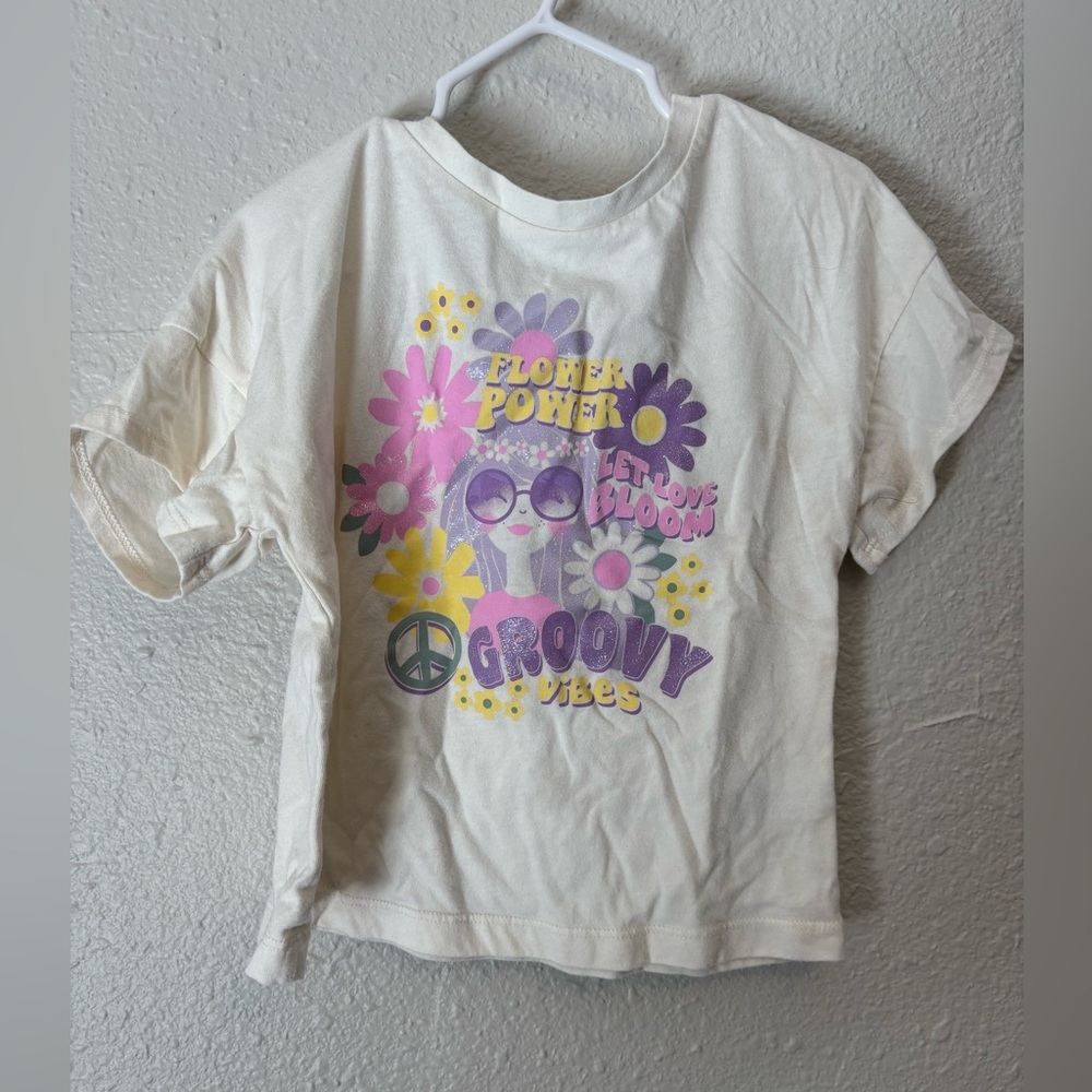 Garanimals Cream Tee with Pink Purple Yellow Flower Power Graphic